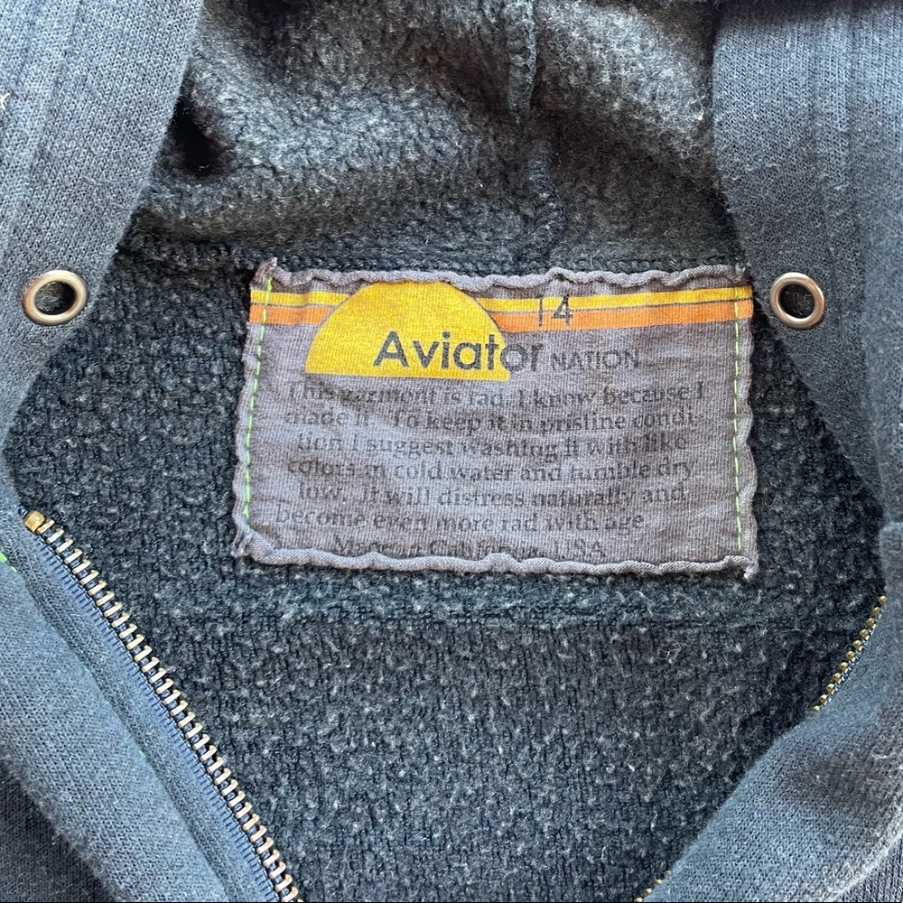 SOLD—Aviator Nation RARE Charcoal Heather Blue Zip Hoodie 14 Youth Women’s XS - Picture 5 of 11